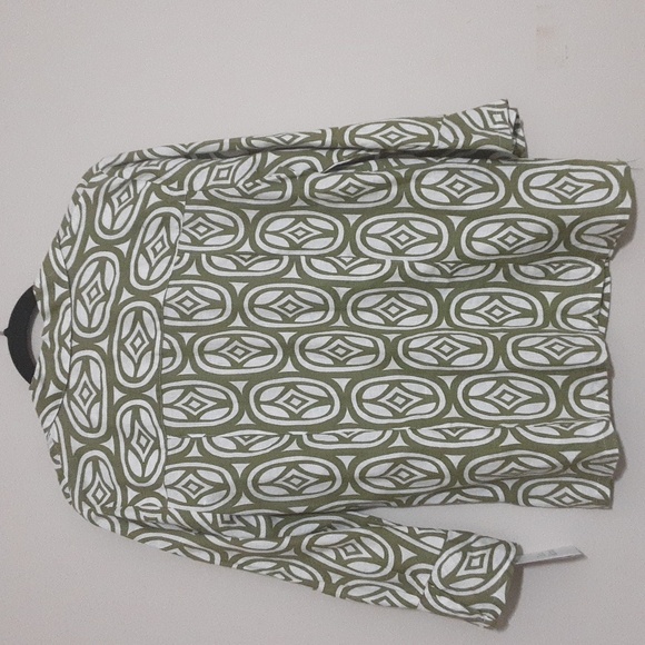 JM Collefction Stylish Green Patterned Women Blouse Linen 8 Casual Vacation Y2k - Picture 6 of 6